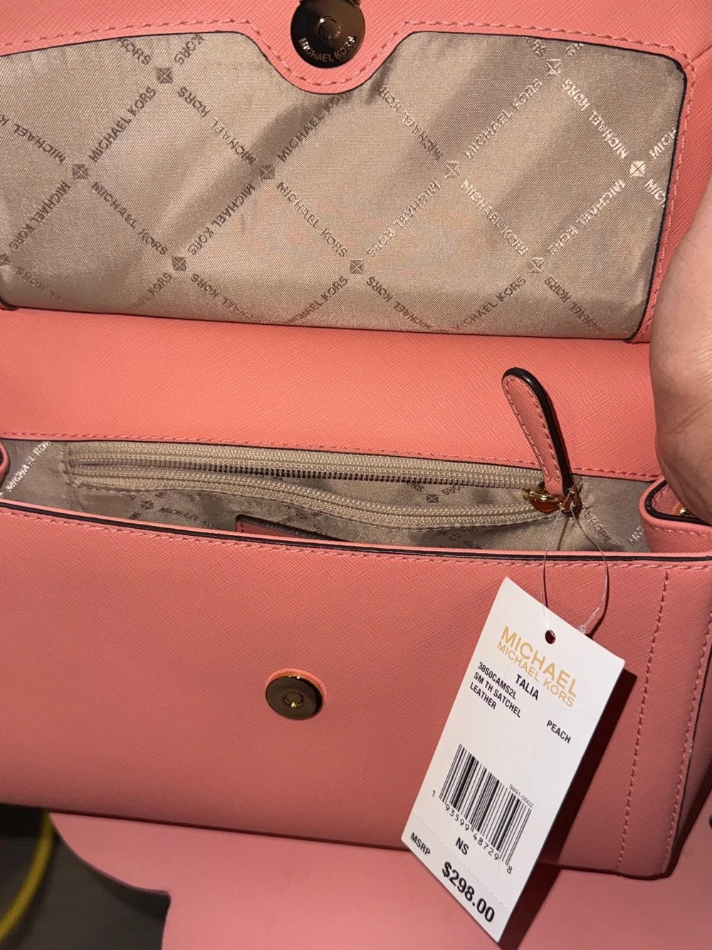 Michael Kors Talia Pink Saffiano Top-Handle Satchel with Gold-Tone Hardware